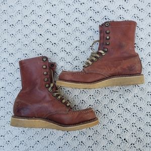 Vtg Ubranded Kids Farberized Leather Moc Toe Boot Biltrite Crepe Sole